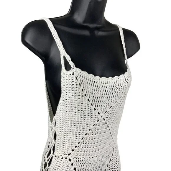 Venus crochet womens beach cover up S/M white long fringing - Picture 3 of 7